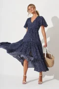 Violet Maxi Dress In Navy Spot