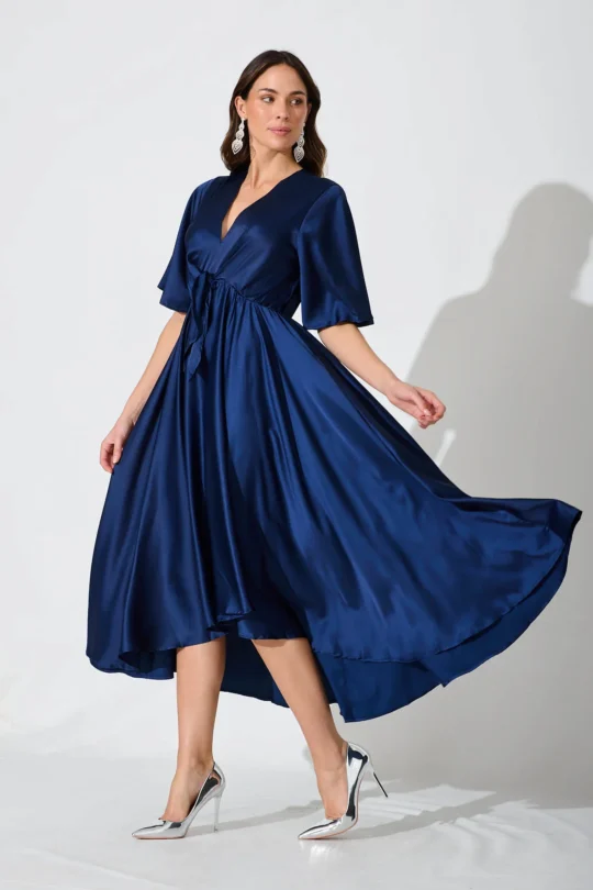 Helsinki Maxi Dress In Navy Satin