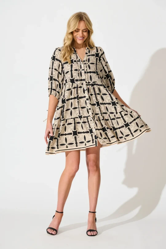 Emelyn Smock Cream Black Tile