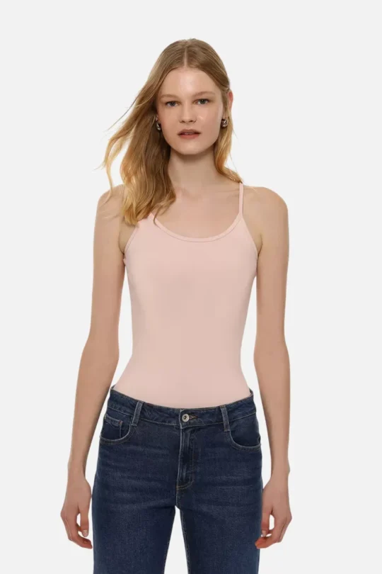 Stretch T-shirt with thin straps Pale Pink