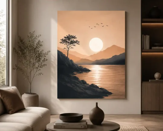 Golden Sunset Mountain Canvas Wall Art
